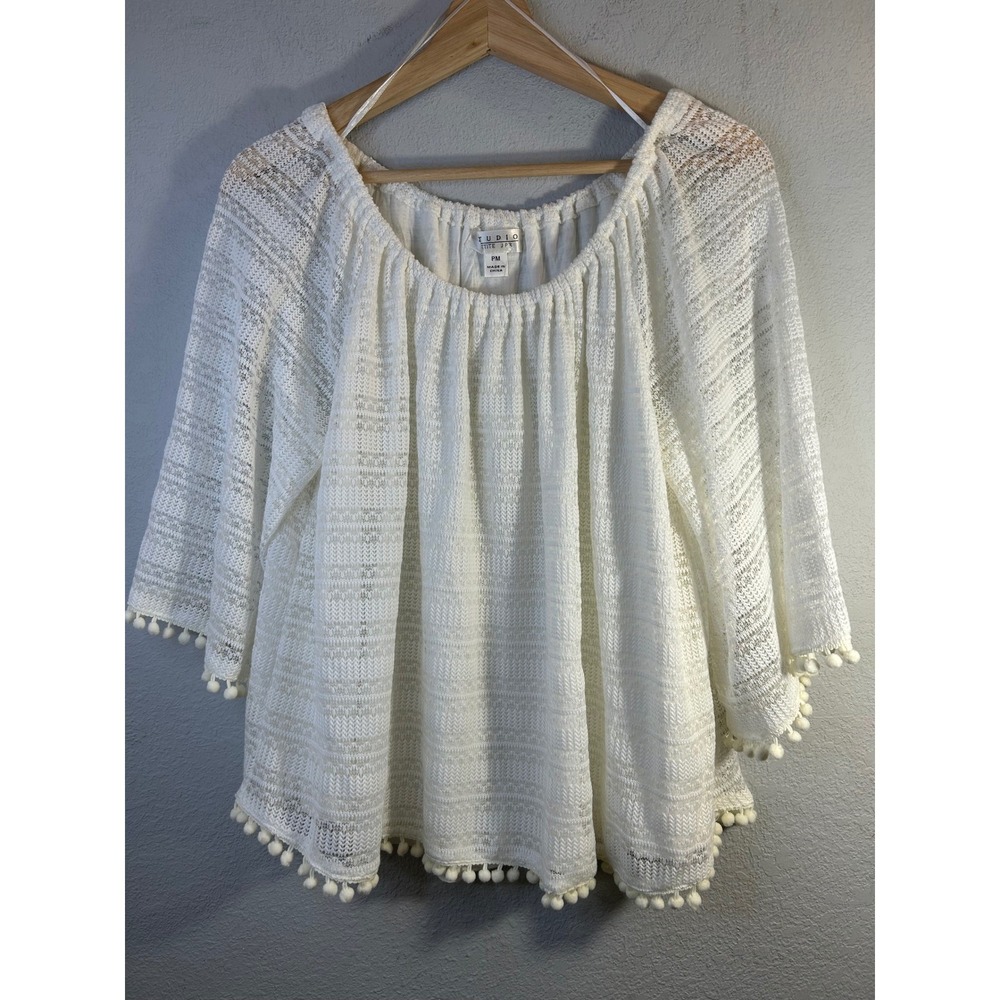 Studio Petite JPR Ivory Lace Pom Pom Peasant Top PM New